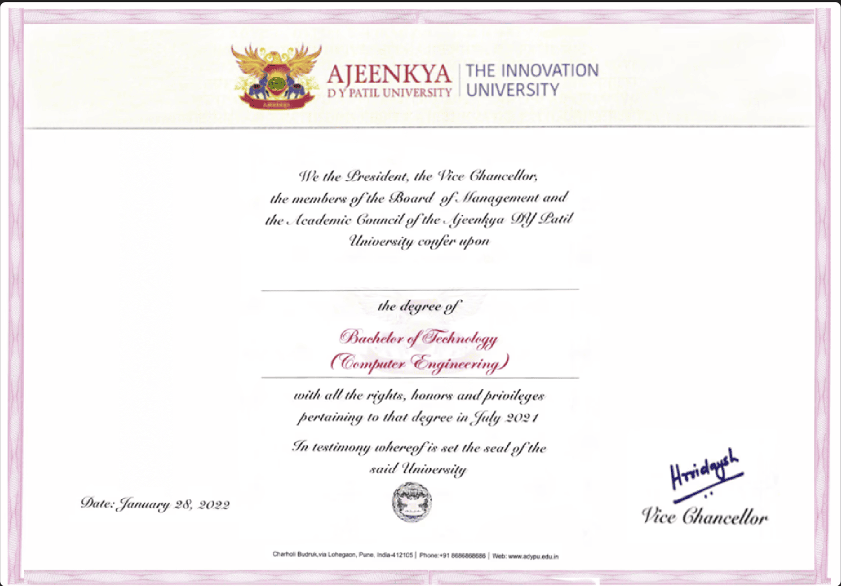 Ajinkya DY Patil Certificate