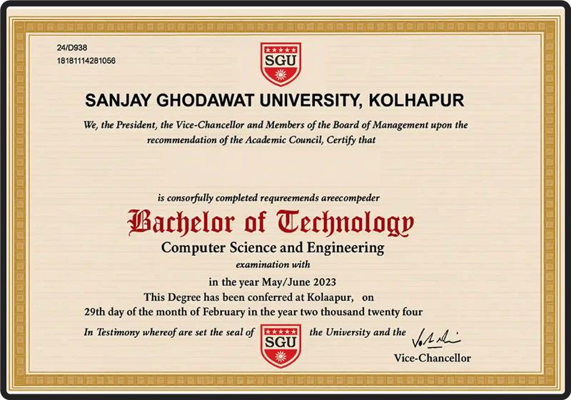Sanjay Ghodawat University Certificate